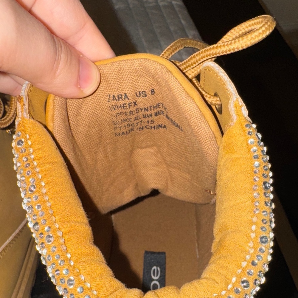 Bebe Mustard Lace-Up Boots with Glittering Cuff - Picture 3 of 16